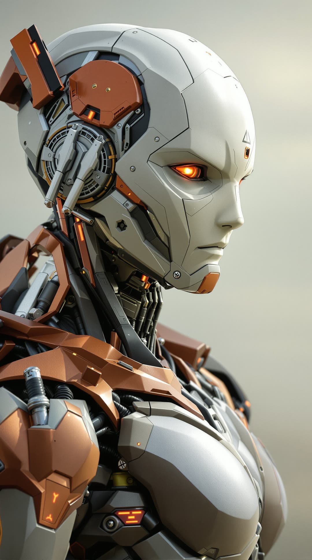 Un robot de perfil, con detalle metálico